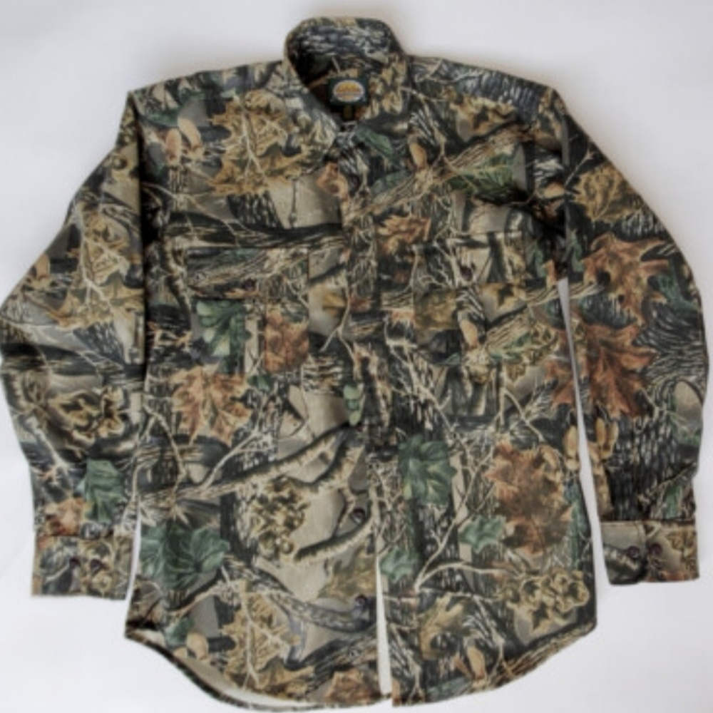 VINTAGE 1990'S Men's Cabela's Mossy Oak Break Up Camo Heavy Hunting Shirt MEDIUM